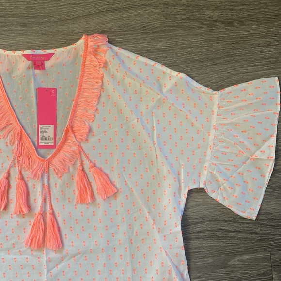 Lilly Pulitzer Kipper Coverup, NWT, Size S/M, Neon Clip, Tangelo, Coral & White - Picture 5 of 8
